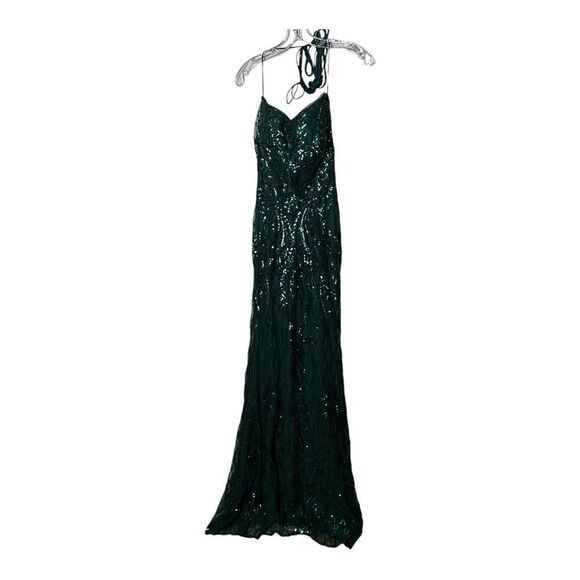 NWT PromGirl Statement-Back Long Sequin Prom Dress Hunter green - Picture 5 of 15